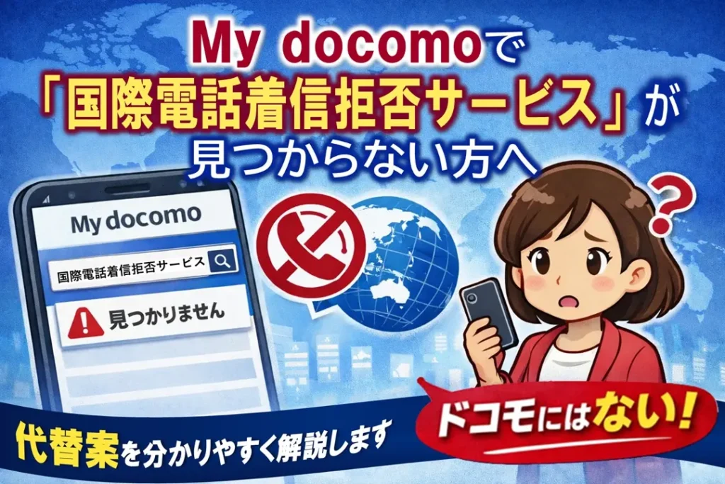 ドコモの「国際電話着信拒否サービス」という名称のサービスは2026年2月現在提供されていません。