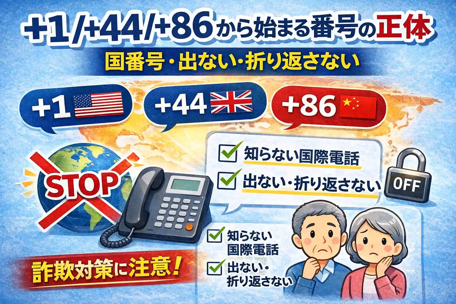 +で始まる電話番号は、国際電話です。注意が必要です。