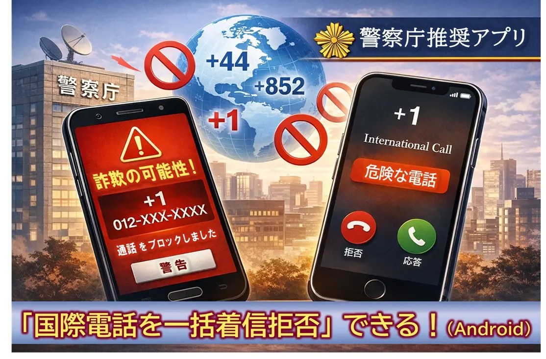 警察庁推奨アプリで詐欺電話対策—Androidなら国際電話一括遮断も